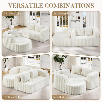 Hobestluk Modular Sectional Sofa Couches L-Shape Couch 3 Seat Modular Sofa Memory Foam Sectional Couches for Living Room, Cloud Couch (Round Eider White, 96", Left Hand Facing)