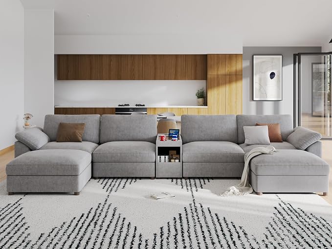 EASE MOOSE Oversized Sectional Modular Sofa,U Shape Grey Modular Sofa