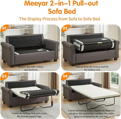 57" Pull Out Sofa Bed with Mattress, Convertible Sofa Bed Loveseat, Twin Sleeper Sofa Couch with Pocketed Coil Seating, Upholstered Fabric Sofa Bed for Small Spaces,Grey