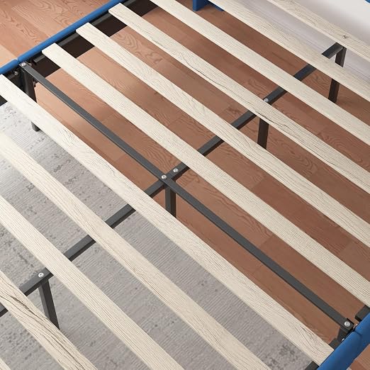 VECELO Upholstered Platform Full Bed Frame with Fabric Headboard,Wooden Slats Support/No Box Spring Needed/Mattress Foundation,Dark Blue