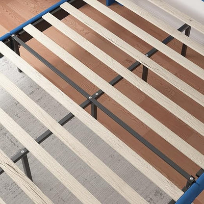 VECELO Upholstered Platform Full Bed Frame with Fabric Headboard,Wooden Slats Support/No Box Spring Needed/Mattress Foundation,Dark Blue