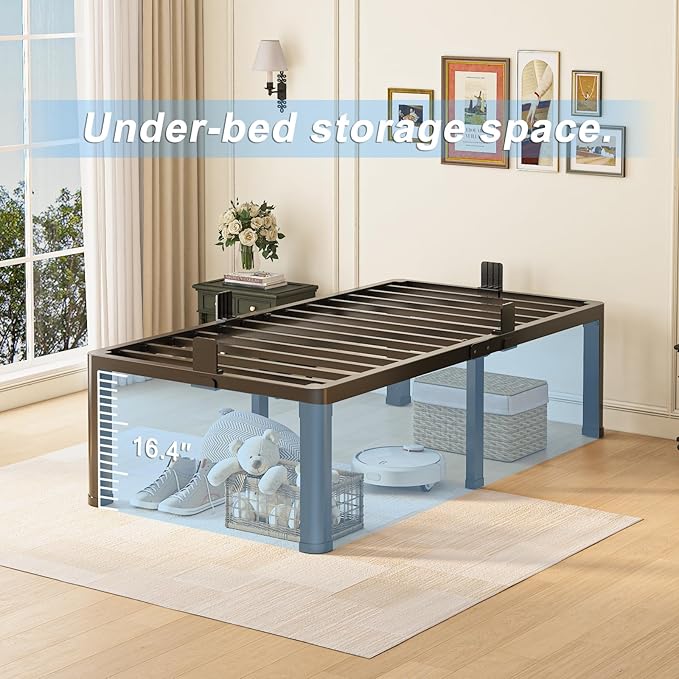 Yitong Angel 18 inch Twin XL Bed Frame with Round Corner Legs Mattress Slide Stopper,3500 lbs Heavy Duty Metal Platform,No Box Spring Needed,Easy Assembly,Noise Free