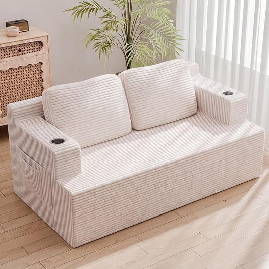Homall 67” Cloud Couch Sofa 2 Seater Comfy Upholstered Loveseat Floor Sofa with High Density Memory Foam, No Assembly Required, Boneless Couch for Bedroom Living Room (White, Loveseat)