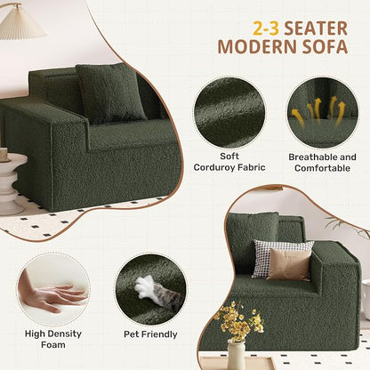 75'' Cloud Loveseat Sofa, No Assembly Required Comfy Deep Seat Couches 1 pcs for Living Room, Bedroom, Apartment(Teddy Fabric-Green)