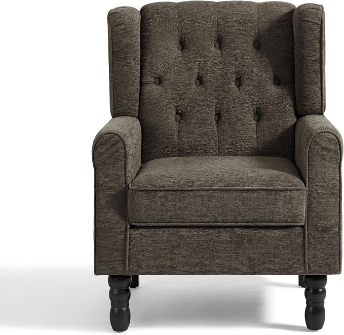 High Back Accent Chair, Fabric Upholstered Armchair Wingback Chair for Living Room, Comfy Single Sofa Bedroom Reading Seat with Solid Wood Legs - Taupe