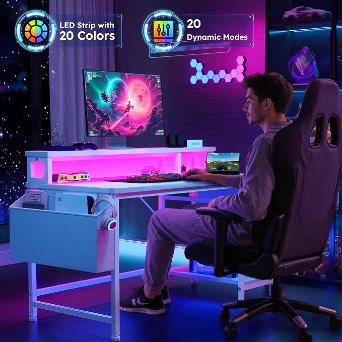 DurayLoly 40" Small Gaming Desk with Remote Control RGB Light for Teen Gamer,10m Full-Color Strip with Wireless Remote,20 Dynamic & 20 Lighting Modes, Effortless Control to Level Up Your Gaming Vibe
