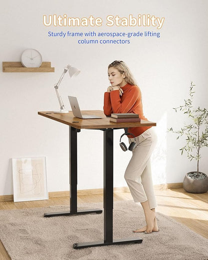 YIHAYO Electric Standing Desk, 63 x 24 Inches Stand Up Desk with Splice Board, Adjustable Height Desk, Computer Desk for Home Office, Black Frame/Rustic Brown Top