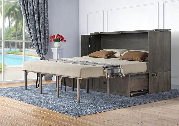 Mega Solutions Murphybedz Tuscany Murphy Cabinet Chest Bed with Charging Station 6 Inch (Galaxy Grey, King)