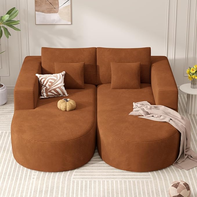 Modular Sectional Sofa Bed,Convertible Cloud Couches for Living Room,2 Chaise Corduroy Boneless Couch Sleeper Sofa Set,Oversized Chaise Lounge Chair for Bedroom,No Assembly Required,Brown 1PCS