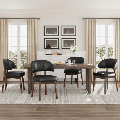 MALOL Wooden Dining Chairs Set of 4, Modern Upholstered Dining Room Chair, PU Leather Kitchen Side Chairs with Curved Open Back for Living Room/Restaurant/Cafe, Black