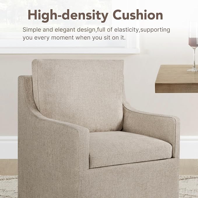 KISLOT Upholstered Dining Chairs Set of 1, Modern Dining Room Chairs with Casters & Washable Cover, Rolling Accent Chair with Hidden Storage for Kitchen, Farmhouse, Linen, 1 Box