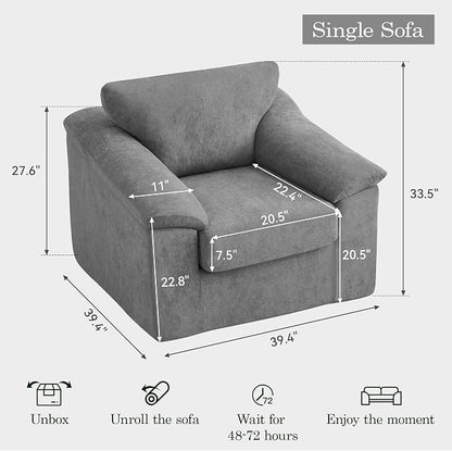 Boneless Single Sofa Chair, Modern Cloud Accent Chair, Comfy Deep Seat Couch for Living Room, Bedroom, Apartment, Small Space, No Assembly, Light Gray