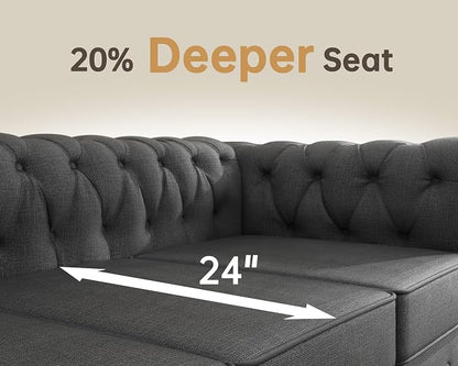 Morden Fort Classic Chesterfield Sofa Set 82'', Tufted Sofa for Couch Set with Solid Wood Legs Thick Cushion, Pet-Friendly Deep Seat Sofas Couches for Living Room Bedroom Apartment - Linen Grey