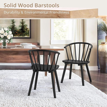 LUE BONA Black Dining Chairs Set of 2, Farmhouse Wood Dining Chairs with Semicircular Backrest, Spindle Dining Chair for Kitchen and Dining Room, 18 Inch