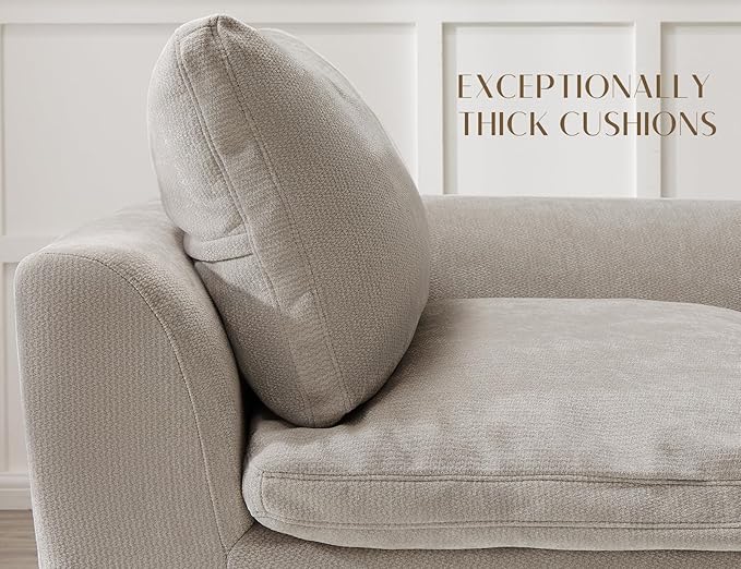 ohllob 110" Cloud Sectional Couches for Living Room, Boneless L-Shape Couch with Ottoman, 3 Seater Modular Sectional Sofa, Light Grey