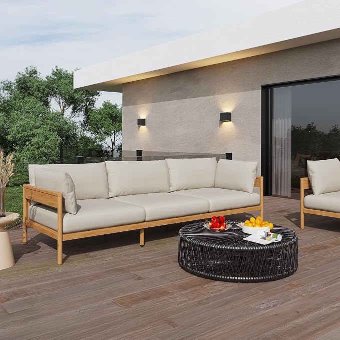 Acanva Modern Outdoor Patio Furniture Set, All-Weather Aluminium Conversation Sectional Sofa with Thick Cushions for Backyard, Garden, Porch, Couch, Beige