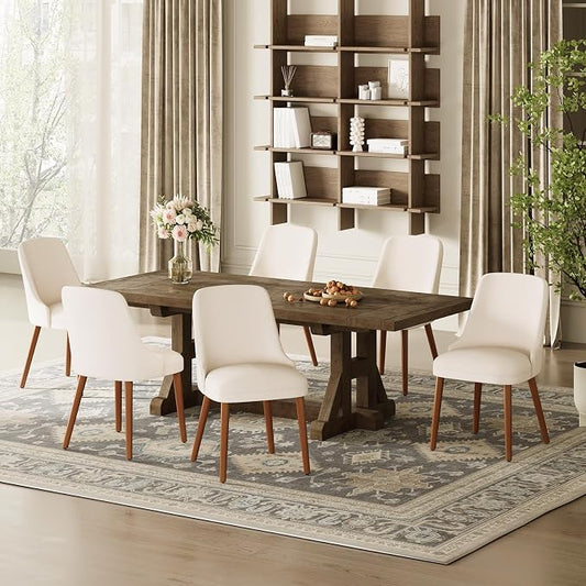 MALOL Dining Room Chair Set of 6, Upholstered Kitchen Chairs with Wood Legs, High-Back Padded Dining Chairs for Dining Room/Restaurant/Cafe, Beige