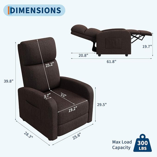 Garvee Recliner Chair for Adults, Lazy Reclining Chair Ergonomic Adjustable Single Sofa Enhanced with Side Pocket, Tall Back, Wide Arms & Padded Seat, Home Theater Seating for Living Room