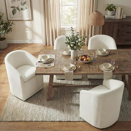 KISLOT Upholstered Dining Chairs with Casters, Washable Cover Modern Dining Room Chairs with Barrel Backrest & Armrest, Vanity Chair with Wheels for Kitchen, Living Room, Bedroom, Linen Fabric, 1PCS