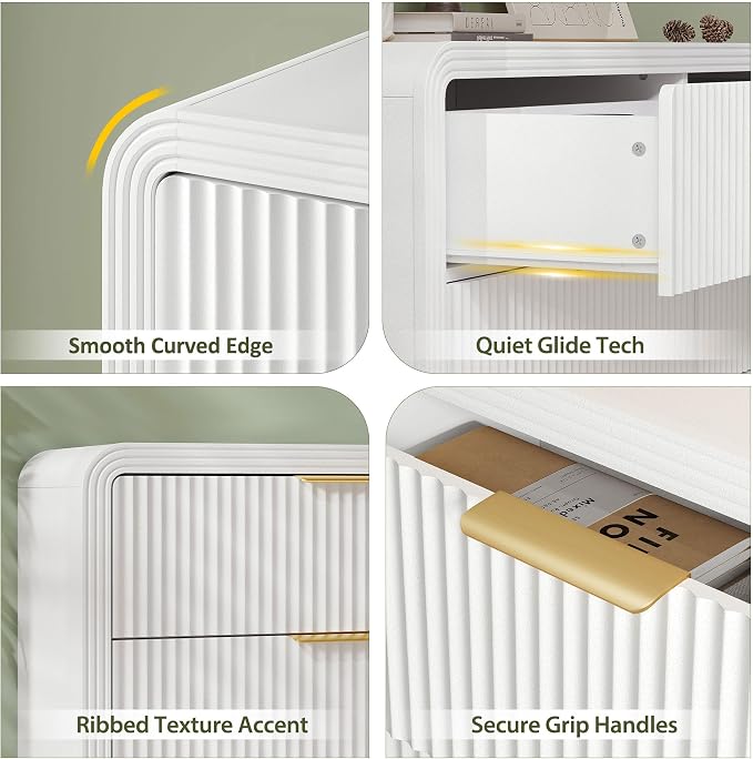 Decofy Fluted Drawers Dresser for Bedroom, Wood Dressers with Gold Handles, Modern Dressers with Wave Texture, Large Storage Chest of Drawers, Bedroom Dresser Organizer 55'' & 6 Drawers (Pure White)