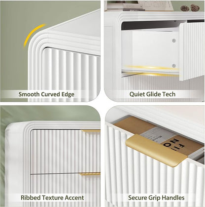 Decofy Fluted Drawers Dresser for Bedroom, Wood Dressers with Gold Handles, Modern Dressers with Wave Texture, Large Storage Chest of Drawers, Bedroom Dresser Organizer 55'' & 6 Drawers (Pure White)
