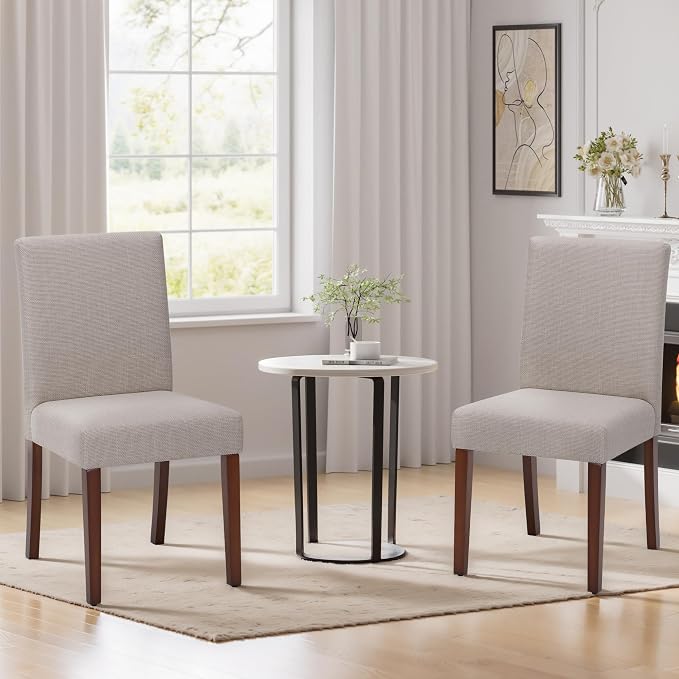 MALOL Upholstered Dining Chairs Set of 2, Modern Fabric Dining Room Chair, Wooden Dining Chair, Kitchen Side Chairs, Farmhouse Dinner Chair with High Back for Kitchen, Brown