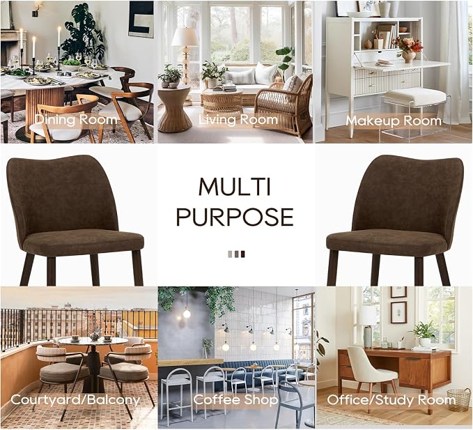COLAMY Dining Chairs Set of 6, Upholstered Leather Kitchen Chairs with Curved Back, Padded Seat and Solid Wood Legs, Modern Dining Chair for Kitchen Dining Room, Dark Brown