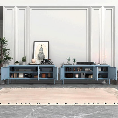 3 Door TV Standwith Storage Locke Metal TV Cabinet with 2-Tier Multi-Purpose Lockable Wide Storage Cabinet, Media Console Table with Metal Legs for Living Room, Bedroom,Office,Blue