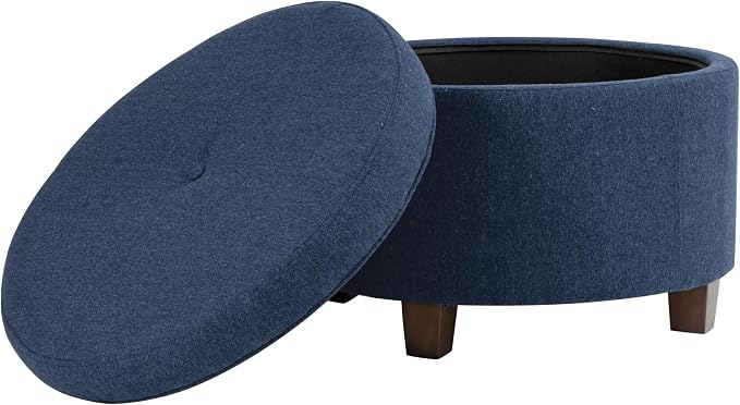HomePop 24" Large Round Storage Ottoman - Blue Woven Fabric