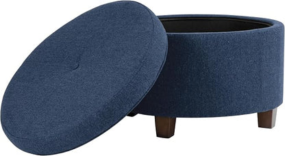 HomePop 24" Large Round Storage Ottoman - Blue Woven Fabric
