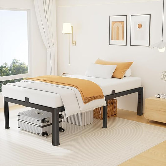 Superay 16 Inch Twin Size Metal Platform Bed Frame with Round Corners, Storage Space Under High Bed Frame-Heavy Duty Steel Slats Support, Noise Free - Easy Assembly - No Box Spring Needed