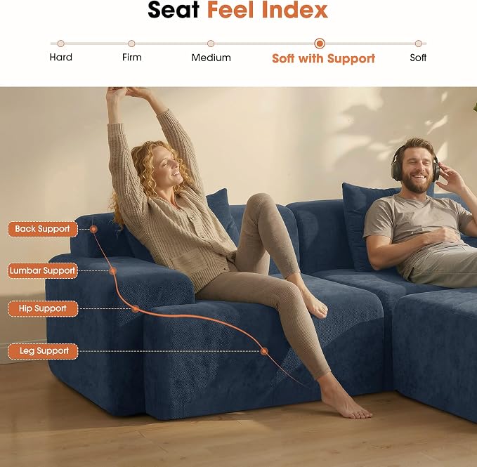 83.5" Boneless Loveseat with Ottoman, 30" Deep Seat Modular Sofa, Cloud Comfy Couches for Living Room, Apartment, Bedroom, No Assembly Required (Blue)