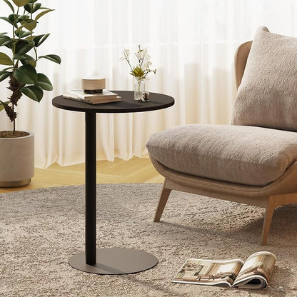 C Shaped End Table, Round Side Table, Small Drink Tv Tray Table for Small Spaces,Modern Accent Nightstand with Metal Leg for Living Room, Bedroom, Corners, and Office(Black)