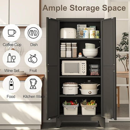 Baborokic 71H Tall Metal Storage Cabinet with 2 Doors and Adjustable Shelves,Farmhouse Storage Cabinet with Barn Doors,Pantry Storage for Home,Office,Bathroom,Dining Room,Kitchen(Black)