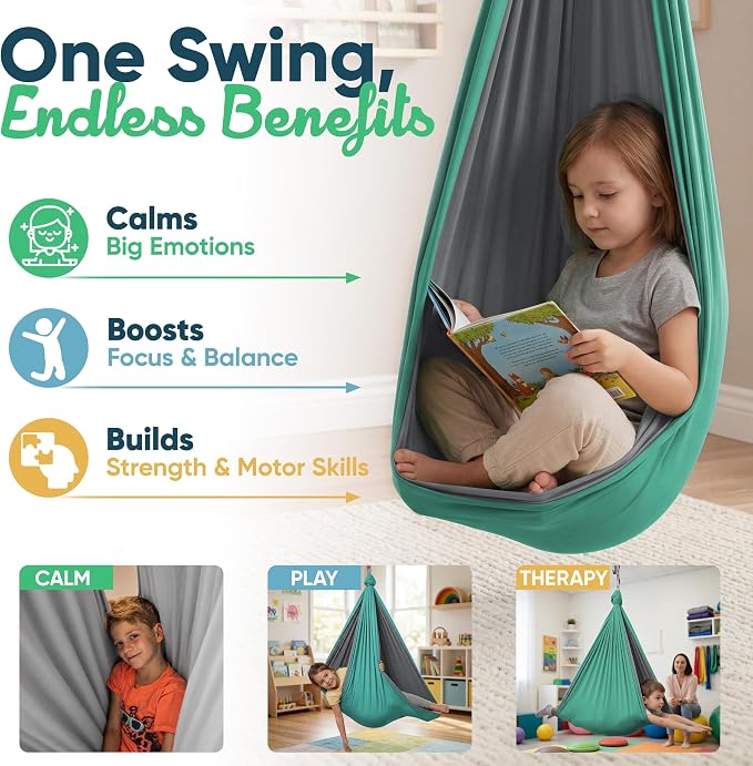 Sensory Swing for Kids Indoor Outdoor - Calming Cocoon Therapy Swing, Holds 300lbs - Hug-Like Sensory Hammock with 360° Swivel Hardware for Autism, ADHD, SPD Support