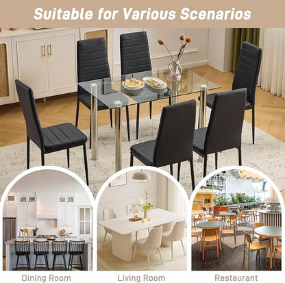 Karl home Dining Chairs Set of 6, PU Leather & High Back, Black | Black kitchen chairs with padded seats & foot cap protection for dining kitchen living room,300lbs capacity,space-saving