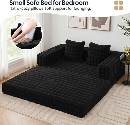 COMAX Futon Sofa Bed, Convertible Sofa Bed, Folding Boneless Couches | Boneless Couch for living room, Fold Out Small Foldable Loveseat Floor Sleeper Mattress Lounge Space‑Saving, Dark Black
