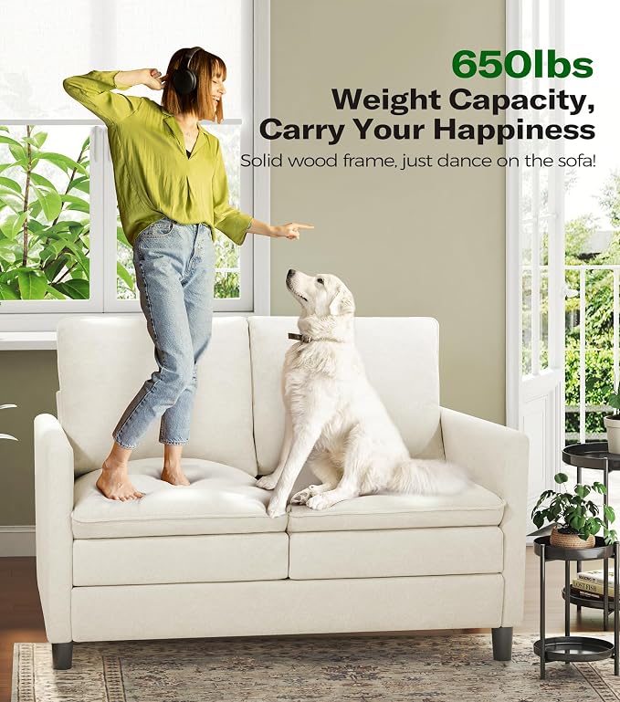 Welzona 3-Layers Cloud Loveseat Sofa, 51" Small Couch for Living Room, Bedroom - Tool-Free Assembly with Teddy Fabric Small Sofa - Beige - Futon Couch - Removable Washable Covers - 650lbs Capacity