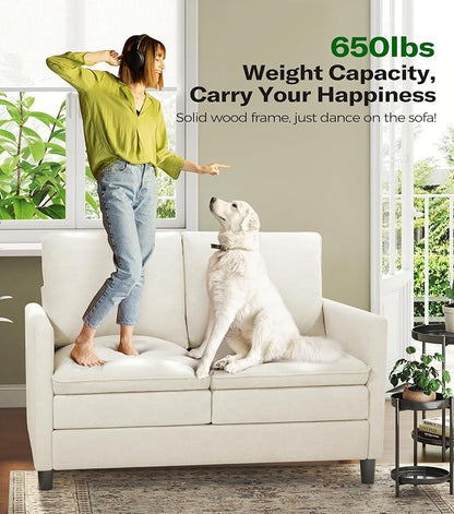 Welzona 3-Layers Cloud Loveseat Sofa, 51" Small Couch for Living Room, Bedroom - Tool-Free Assembly with Teddy Fabric Small Sofa - Beige - Futon Couch - Removable Washable Covers - 650lbs Capacity