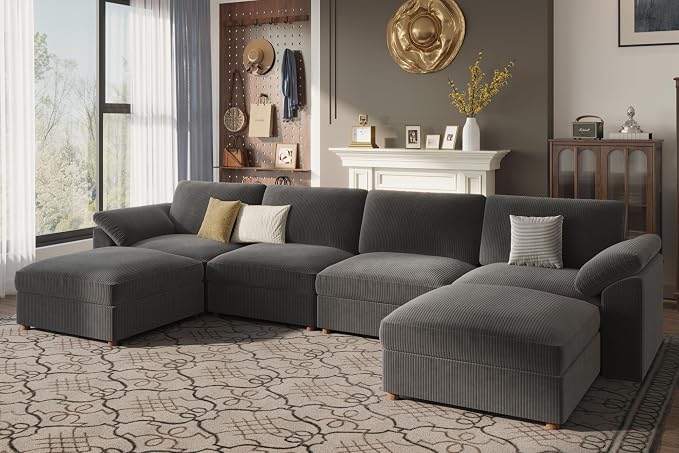 EASE MOOSE U Shape Sectional Couch with Ottoman,Modern Comfort Modular Sectional Sofa,Oversized,Wide Deep Modular Cloud Couch,Removable Cover
