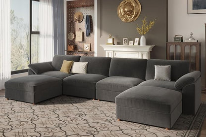EASE MOOSE U Shape Sectional Couch with Ottoman,Modern Comfort Modular Sectional Sofa,Oversized,Wide Deep Modular Cloud Couch,Removable Cover