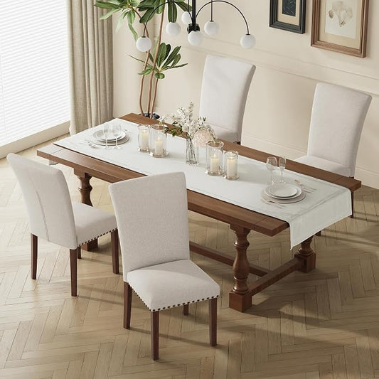 MALOL High Back Dining Chairs Set of 4, Upholstered Dining Room Chair with Wood Legs and Nailhead Trim, Modern Padded Kitchen Chairs for Dining Room/Restaurant, Beige