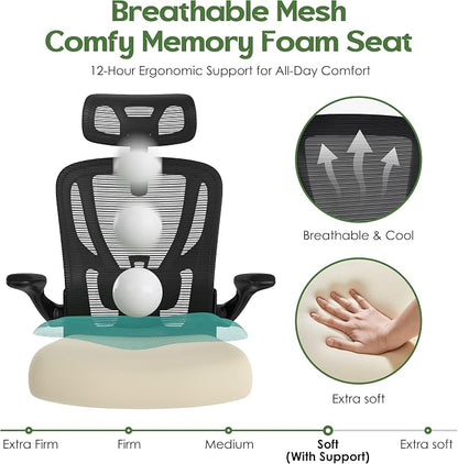 Office Chair Ergonomic Desk Chair - Mesh High Back Office Chair with Headrests Wheels Lumbar Support Home Desk Office Chairs Flip up Armrest Executive Rolling Computer Chair Black 10 Pack