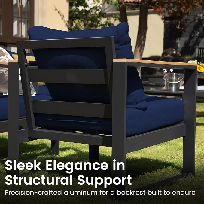Sundale Outdoor 2 Pieces Patio Aluminum Armchairs, All-Weather Outdoor Furniture with 6” Olefin Cushion & Wide Armrest, Outdoor Chairs or Garden Deck Porch (Navy Blue)