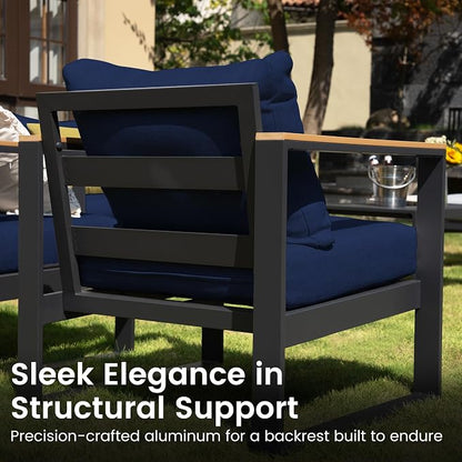 Sundale Outdoor 2 Pieces Patio Aluminum Armchairs, All-Weather Outdoor Furniture with 6” Olefin Cushion & Wide Armrest, Outdoor Chairs or Garden Deck Porch (Navy Blue)