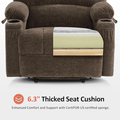 MCombo Power Lift Recliner Chair for Elderly, Lift Chair with Heat and Massage, Extra Wide Lift Recliner for Big People, Fabric R7096 (Medium-Wide, Coffee)