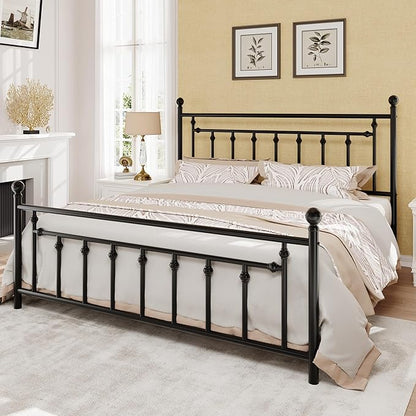 SHA CERLIN 14" King Size Metal Platform Bed Frame/Victorian Headboard and Footboard/Steel Slats Mattress Foundation for Storage/No Box Spring Needed/Noise Free/Black
