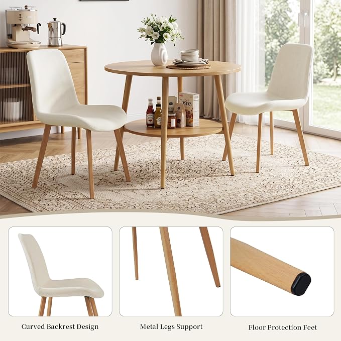 HIPIHOM Dining Chairs Set of 4, Mid-Century Modern Fabric Kitchen Chairs | Curved Backrest for Comfort, High-Density Sponge Padded Seat, Heat and Stain Resistant Surface, Sturdy Wood-Grain Metal Legs