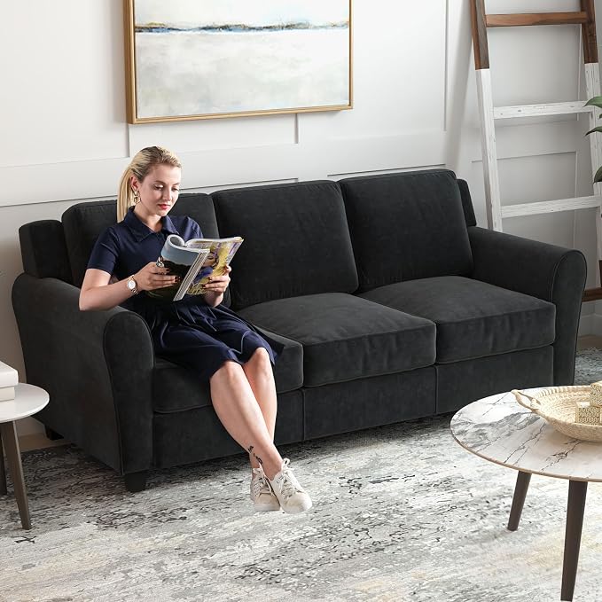 Bonzy Home 2 Piece Sofa Set, 3-Seater Sofa Couch Set of 2, Modern Comfy Sofa with Thick Cushion for Living Room Apartment Office, Black