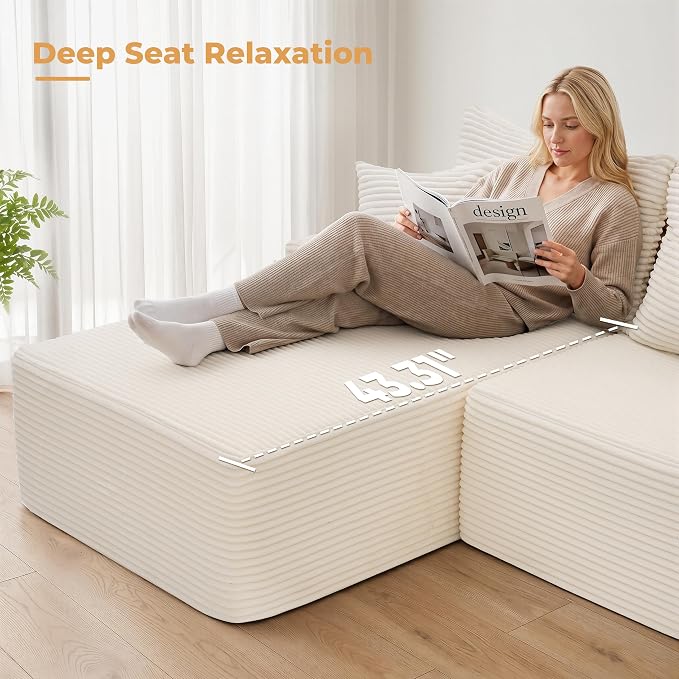 Mangodan 118'' Cloud Sectional Couch, U Shaped Boneless Couches for Living Room, Modular Sectional Sofa with Deep Seat Light Facing Chaise, Comfy Cloud Couch Sofa, Beige